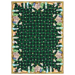 Christmas Round Rug, Nativity Plaid Print, Washable, Non-Slip, Holiday Indoor Bedroom Entryway - 1 of 4