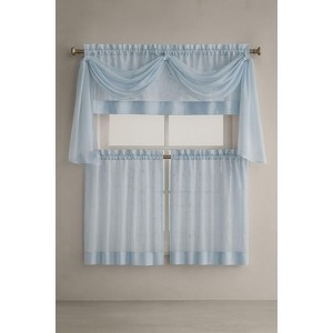 Kate Aurora Complete 4 Piece Linen Leaf Embroidered Complete Kitchen Curtain Set - 1 of 3