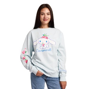 Cinnamoroll Strawberries Women’s Light Blue Crew Neck Long Sleeve Fleece Sweatshirt - 1 of 4