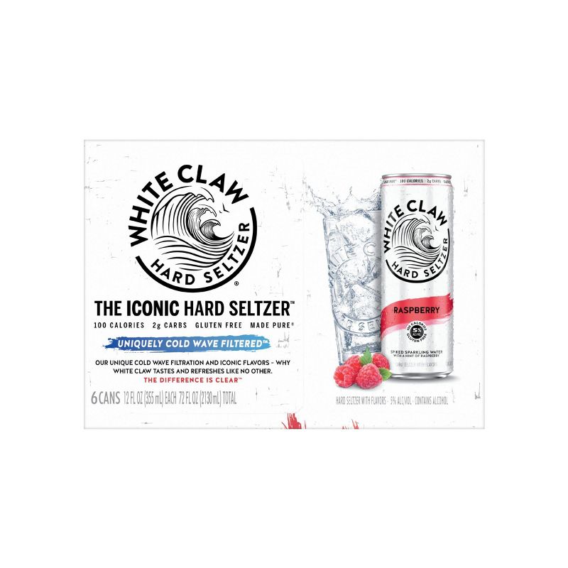 White Claw Raspberry Hard Seltzer - 6pk/12 fl oz Slim Cans, 5 of 9