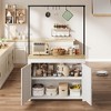 42" Kitchen Island with 30mm Countertop - Multi-Functional Storage Cart with 3-Tier Shelves, 5 Hooks, Wood Bakers Rack - 3 of 4