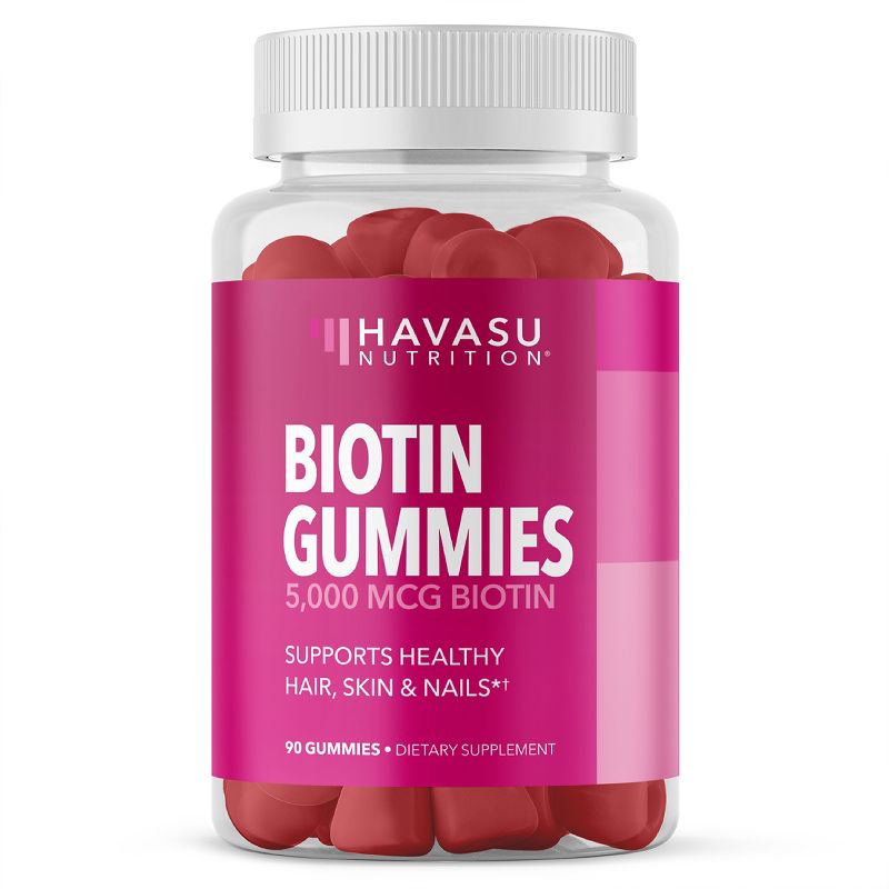 Biotin Gummies, Hair, Skin & Nail Supplement, Strawberry Flavor, Havasu Nutrition, 90ct, 1 of 6