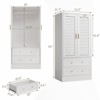 65" Wardrobe Armoire Closet with 2 Shutter Doors and 2 Drawers, Bedroom Armoire with Hanging Rod, Large Capacity Storage Freestanding Wooden - 3 of 4