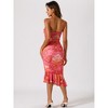 Allegra K Women's Spaghetti Strap Floral Print Mesh Sleeveless Ruched Party Midi Bodycon Dress - 4 of 4