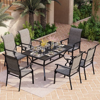 7pc Patio Dining Set With Steel Table With Umbrella Hole & Metal Padded ...