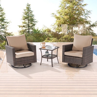 Sonkuki 3-Piece Patio Chair Set Swivel Rocking Chair Set Side Table Suiting Backyard, Poolside and Patio