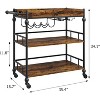 Acekool Bar Cart for Home, 3 Tier Rolling Cart with Removable Tray, Brown Gray Metal Frame, Serving Storage Shelves for Kitchen Dining - 3 of 4