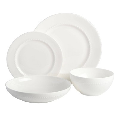 White Porcelain Embossed 16-Piece Dinnerware Set, Service for 4