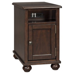 Signature Design by Ashley Barilanni Chairside End Table with USB Ports and Outlets Dark Brown: Mid-Century Modern, Storage Shelf, Wood Legs - 1 of 4