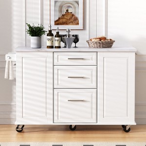 50.7" Kitchen Island with Tilt Trash Can & Pull-Out Organizer, Rolling Cart with Drop Leaf, 2 Drawers & 5 Wheels - ModernLuxe - 1 of 4