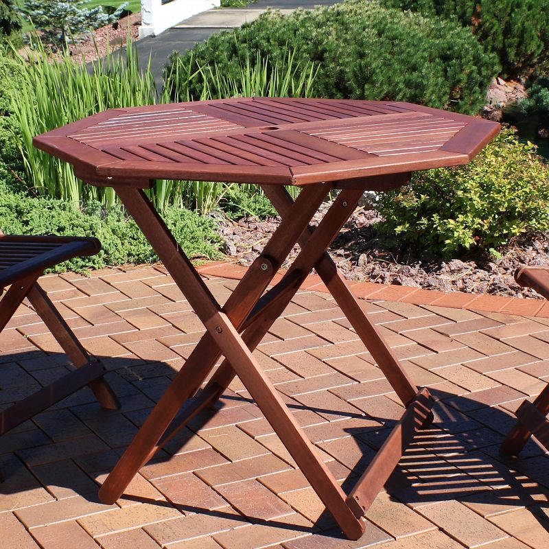 Sunnydaze Outdoor Meranti Wood Folding Octagon Patio Dining Table - 35" - Brown, 2 of 10