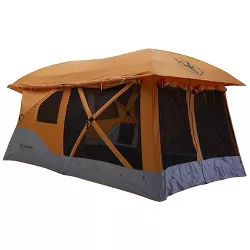 Gazelle T4 Plus Extra Large 4 to 8 Person Portable Pop Up Outdoor Shelter Camping Hub Tent with Extended Screened In Sun Room, Orange