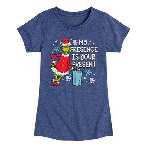 Girls' - Dr. Seuss - The Grinch My Presence Is Your Present Fitted Short Sleeve Graphic T-Shirt - 1 of 4