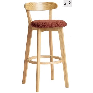 Nordlys | Set of 2 Solid Wood and Terracotta Bouclé Bar Stools, Modern Design Style ,Upholstery , Dining Room - 1 of 4
