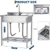 Acekool 2-Compartment Stainless Steel Utility Sink, Double Bowl with 360° Faucet, Storage Shelf, Adjustable Feet for Restaurant & Garage - 2 of 4