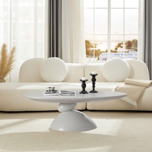 PAGED Oval Coffee Table Modern Minimalist Fiberglass Living Room Table with Sculptural Base, Center Table for Living Room, Study - 1 of 4