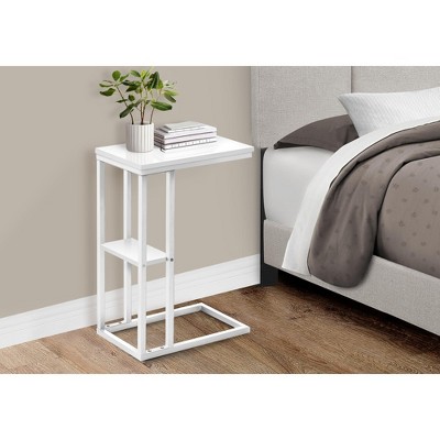 Vynxaria Contemporary C-Shaped Accent Table - White Laminate & White Metal, 18.25" L x 10.25" W x 25.25" H