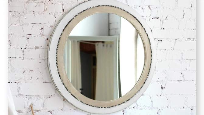 23&#34; x 23&#34; Rustic Wood Framed Round Wall Mirror with Inlaid Rope White/Brown - Head West, 2 of 8, play video