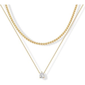Twisted Singapore & Serpentine Chain Set, 14K Gold Plated with CZ Solitaire & Pear Pendant - 1 of 4