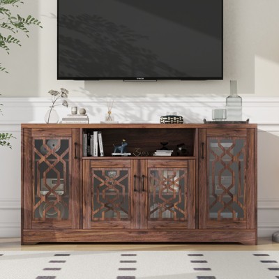 NicBex Farmhouse Wood TV Stand Rustic Media Console with Storage Shelves Entertainment Center for Living Room, Bedroom