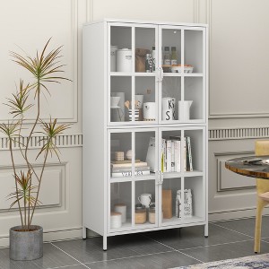 DOMETOUR Metal Storage Cabinet Glass Door Cabinet, With Adjustable Shelves for Home Office - 1 of 4