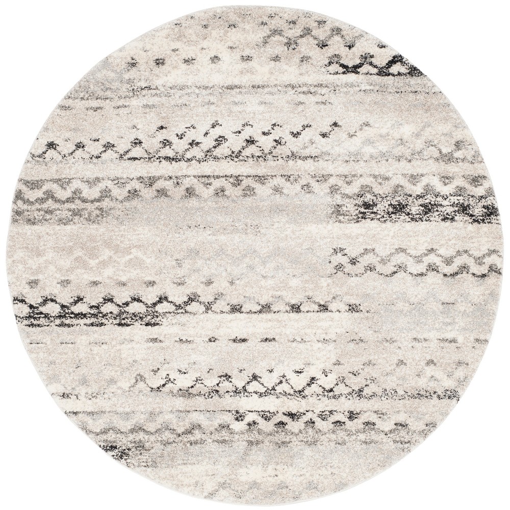 8' Geometric Loomed Round Area Rug Cream/Gray - Safavieh