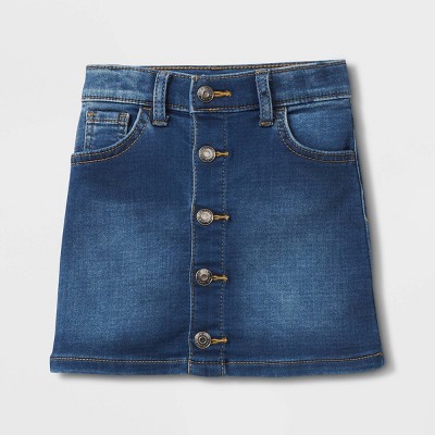 AmeriMark Denim Button-Front Skirt Knee Length Side Pockets and Elastic Back 