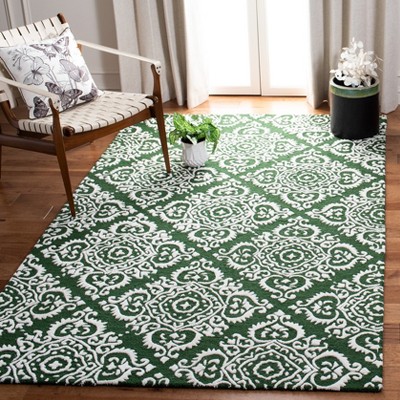 Ivory and Green Hand-Tufted Wool Square Area Rug