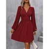 Mini Deep V Sexy Long Sleeve Dress for Women A-Line High Waisted Casual Flowy Dress for Cocktail Wedding Guest - 3 of 4