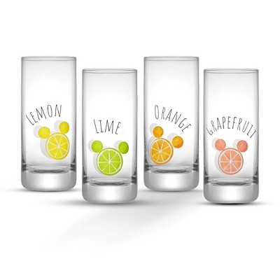 Disney Mickey Mouse Citrus Tall Drinking Glass - Set of 4 Highball Juice Glasses - 14.2 oz