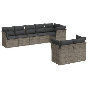 vidaXL 8 Piece Patio Sofa Set with Cushions Gray Poly Rattan - Without Table - 1 of 4