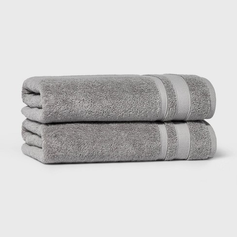 Threshold Performance Bath Towel Standard 30x54 Inches Grey and White 