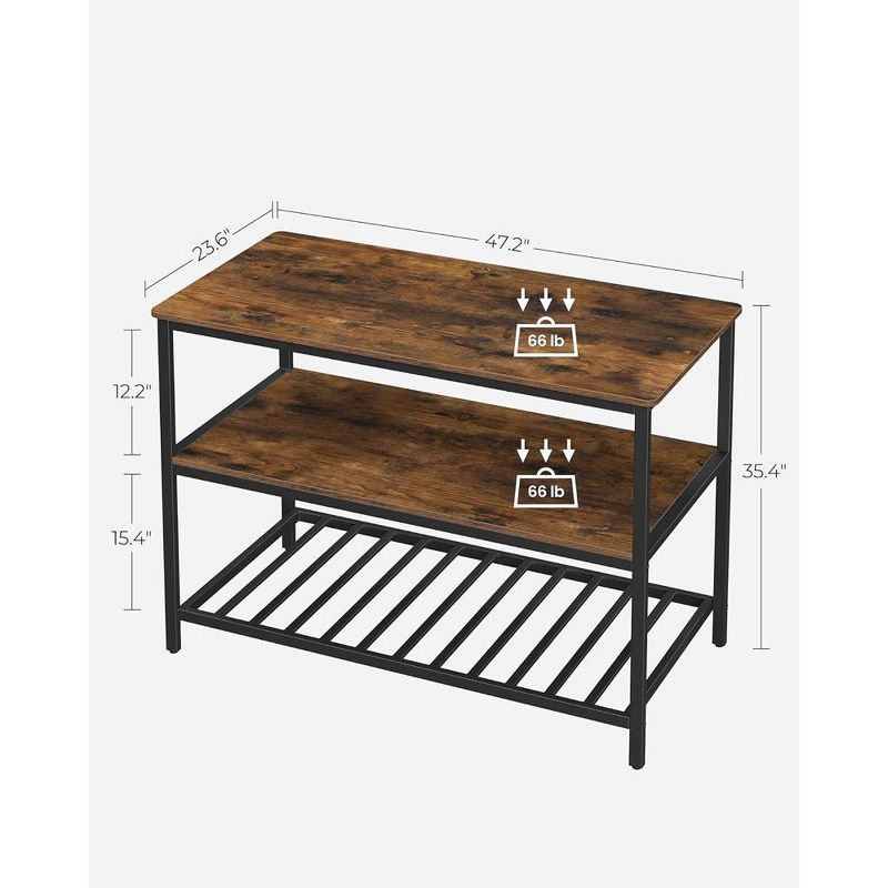 VASAGLE Kitchen Island with 3 Shelves, 47.2 Inches Kitchen Shelf with Large Worktop, Stable Steel Structure, Industrial, Easy to Assemble, 3 of 9