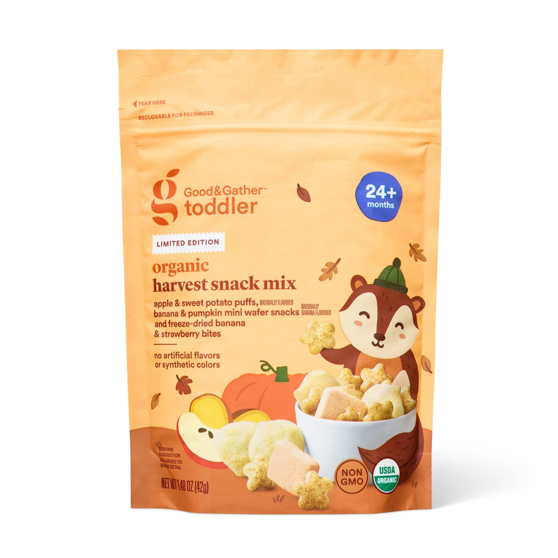 Organic Snack Mix Apple Sweet Potato Puffs Banana Pumpkin Wafers Banana Strawberry Bites - 1.48oz - Good & Gather™