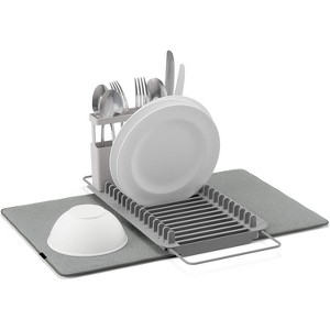 BRINJOY Rack and Microfiber Dish Drying Mat-Space-Saving Lightweight Design Folds Up for Easy Storage, Over The Sink, Charcoal - 1 of 4