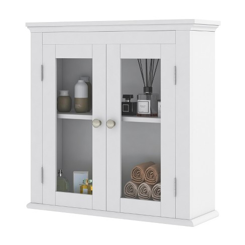 Tangkula Wall Mounted Bathroom Cabinet Medicine Cabinet Storage Organizer  With 2 Doors & Adjustable Shelf White : Target