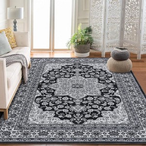Area Rugs for Living Room - Floral Medallion Washable Rug, Non-Slip Low Pile Carpet for Bedroom - 1 of 4