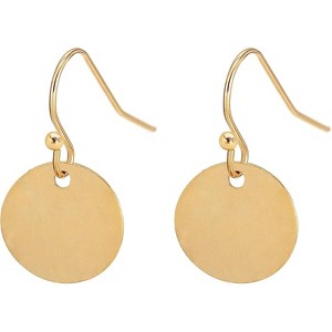 Gold Disc Dangle Drop Earrings, Lightweight Round Hoop Statement Jewelry, Minimalist Delicate Gift for Her - 1 of 4