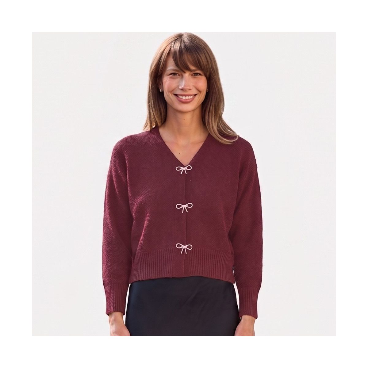 Cupshe Women's V-Neck Knit Front Bow Details Cardigan