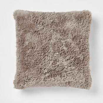 Oversized Faux Fur Square Throw Pillow Gray - Threshold™