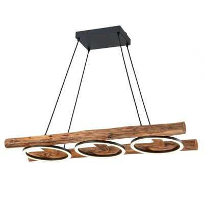 LLHZSY Rustic Wooden Dimmable Integrated LED Linear Pendant Light Adjustable Kitchen Island Lights - W 43 3/10"