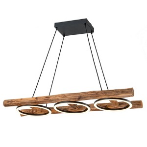 LLHZSY Rustic Wooden Dimmable Integrated LED Linear Pendant Light Adjustable Kitchen Island Lights - W 43 3/10" - 1 of 4