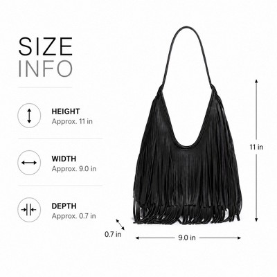 Alilang Women's Fringe Shoulder Bag Beige Suede Look Boho Hobo Purse with Long Strap - Light Beige — фото 2