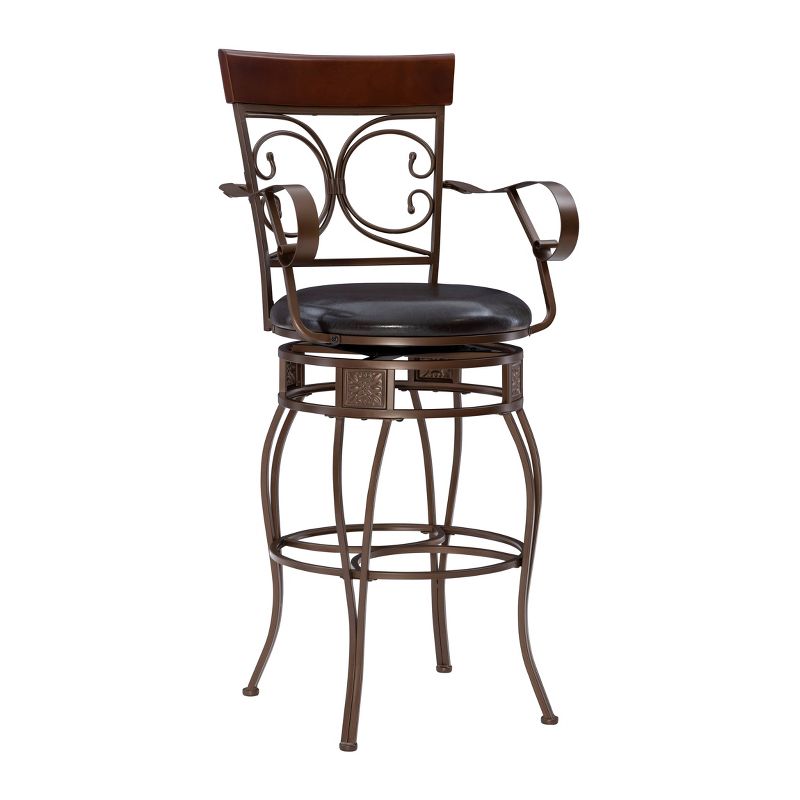 Nora Big and Tall Faux Leather Metal Swivel Seat Barstool with Arms - Linon, 1 of 13