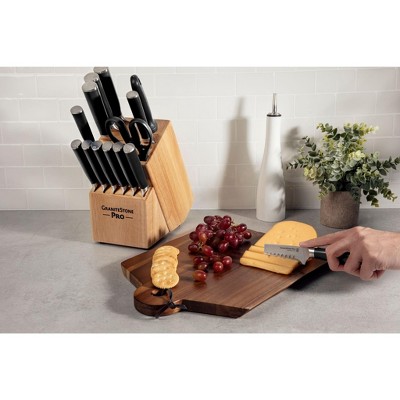 GraniteStone Pro 15-Piece Stainless Steel Knife Set with Wooden Block
