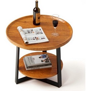 2-Tier Round Side Table with Storage Shelf - Wood & Metal Frame End Table for Living Room, Bedroom, Small Spaces, Easy Assembly - 1 of 4