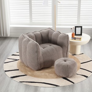 XIYUYEU Square Lazy Sofa Bean Bag Chair Couch with Upholstered Footrest - 1 of 4