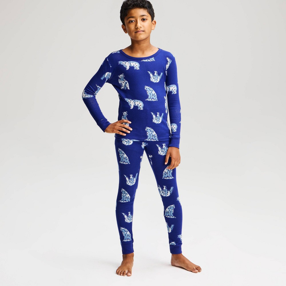 Boys' Bear Long Sleeve and Pants Snug Fit Cotton 2pc Pajama Set - Cat & Jack™ Dark Blue 8