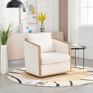 30.12"W Corduroy Upholstered 360 Degree Swivel Barrel Chair, Comfortable Accent Sofa Chair - ModernLuxe - 1 of 4
