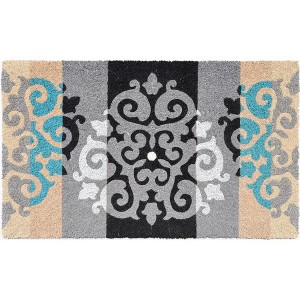 HomeRoots 18" X 30" Beige and White Coir Damask Outdoor Door Mat - 1 of 4